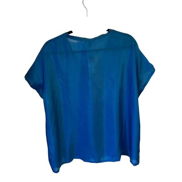 Eileen Fisher Blue Silk Linen Knit Boxy Short Sleeve Shirt Size L - Picture 2 of 8